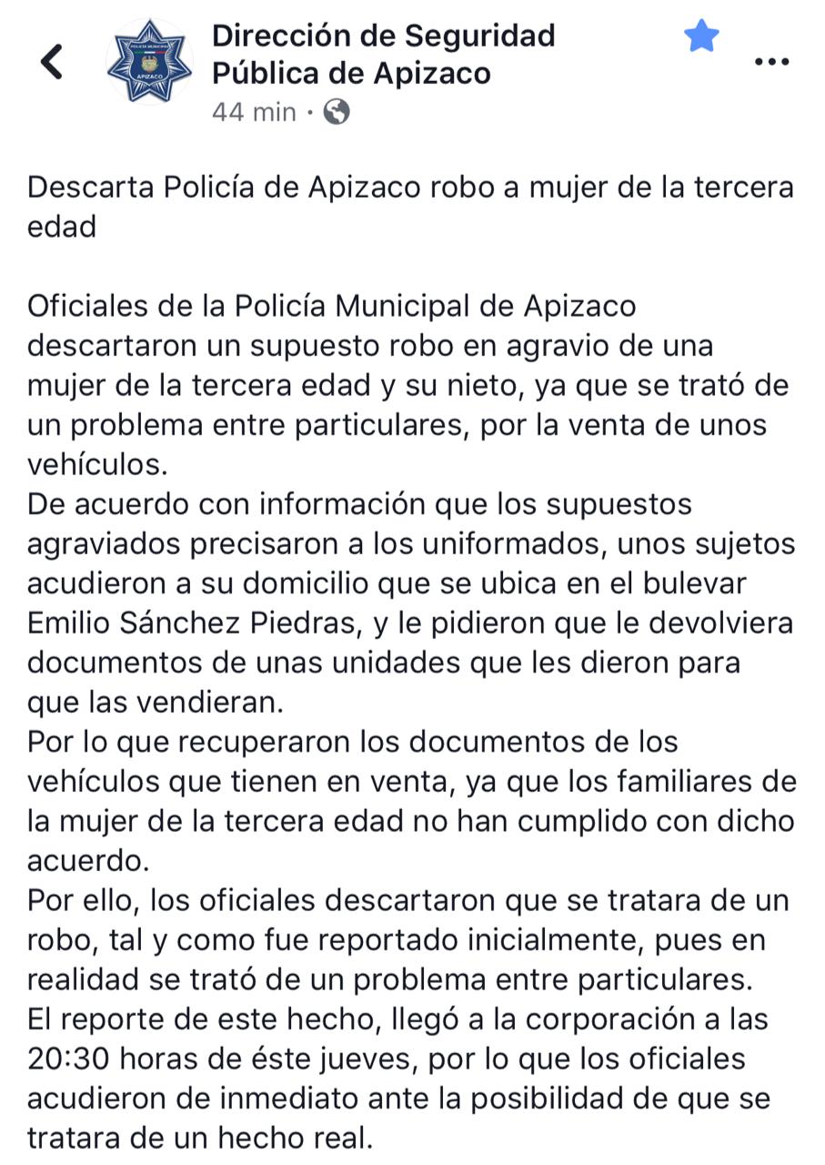 Denuncia asalto en Apizaco; policía desmiente, asunto entre particulares