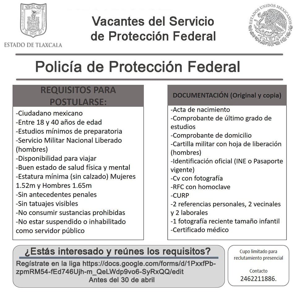 Comienza en Tlaxcala reclutamiento para vacantes de policía de protección  federal